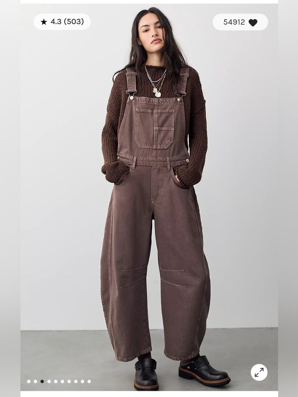 NWOT We The Free Good Luck Barrel Overalls Chocolate Mousse MED SHORT
